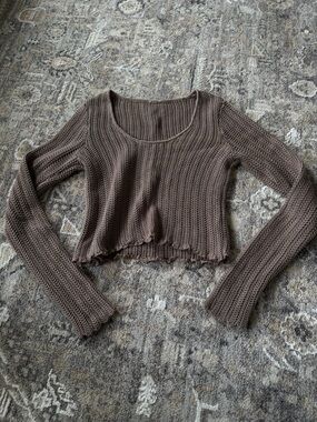 Abercrombie & Fitch Brown Cropped Knit Long Sleeve Top